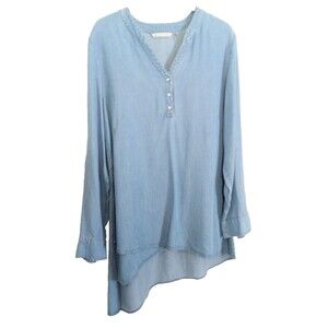 Soft Surroundings  Womens Soft Blue Chambray Denim Long Sleeve Shirt Size M